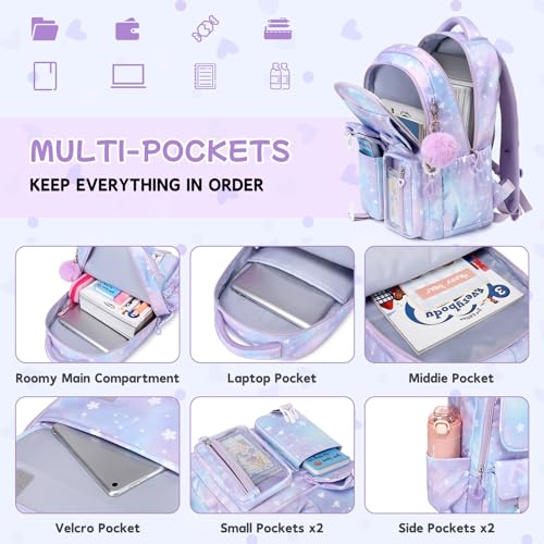 Girls Backpack, School Backpack for Girls, Cute Bow Kids Bookbag for Grils Children Teens for Elementary Middle High School Student, Back To School, Purple Sakura - color: Purple Sakura