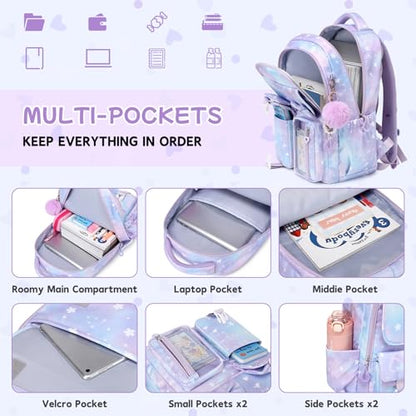 Girls Backpack, School Backpack for Girls, Cute Bow Kids Bookbag for Grils Children Teens for Elementary Middle High School Student, Back To School, Purple Sakura - color: Purple Sakura