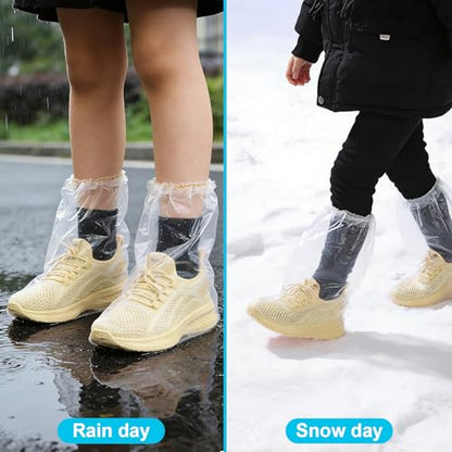 20 Pcs Kids Waterproof Shoe Covers for Rain, Non-Slip Disposable Rain Shoe Covers, Plastic Shoe Ponchos, Thickened PE Material Boot Covers for Men and Women (Clear) - color: 20pcs(kids)-clear