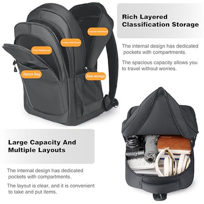 Large Capacity Travel Laptop Backpack, durable and lightweight, 4 compartments, waterproof front, breathable back (gray) - color: Gray