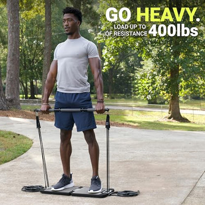 EVO Gym - Portable Home Gym Strength Training Equipment, At Home Gym | All in One Gym - Resistance Bands, Base Holds Gym Bar & Handles for Travel | Portable Gym & Home Exercise Equipment - style: Elite - 10 Bands (320 Pounds)