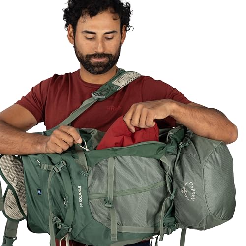 Osprey Stratos 44L Men's Hiking Backpack - Lightweight Backpacking Pack with Waterproof Raincover - Camping Bag, Pine Leaf - color: Pine Leaf, style: 44l