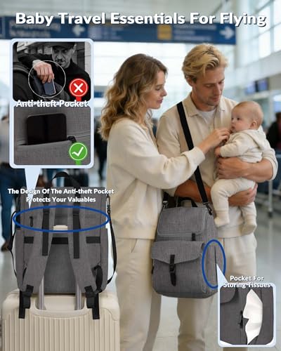Baby Diaper Bag Backpack, 15 Pockets Newborn Baby Essential Travel bag, Multi Function Water Resistant Tote bag, Balancing Work and Life for Mon and Dad Grey - color: Grey