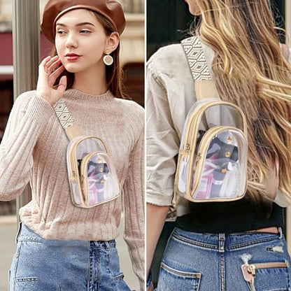 Clear Sling Bag for Stadium Events, Crossbody Bag for Women - Stadium Approved - color: Sand
