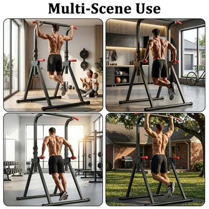 KINMAC Foldable Power Tower Pull Up Bar Station for Home Gym, 6-Level Adjustable Height Dip Station, Heavy-Duty Industrial Steel Workout Equipment, Space-Saving Free-Standing Strength Training Station for Apartment, 440LBS Capacity