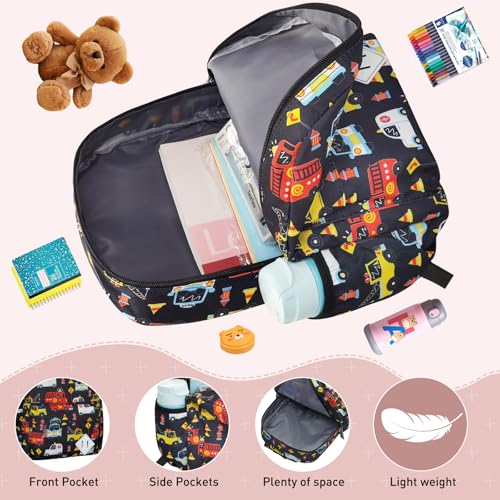 Little Kids Backpack for Girls Boys - 15 Inch Preschool Kindergarten Backpack Cute Car Patterns School Bag for Aged 3-8, Black - color: Black