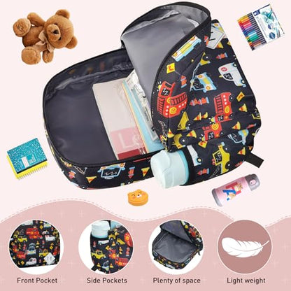 Little Kids Backpack for Girls Boys - 15 Inch Preschool Kindergarten Backpack Cute Car Patterns School Bag for Aged 3-8, Black - color: Black