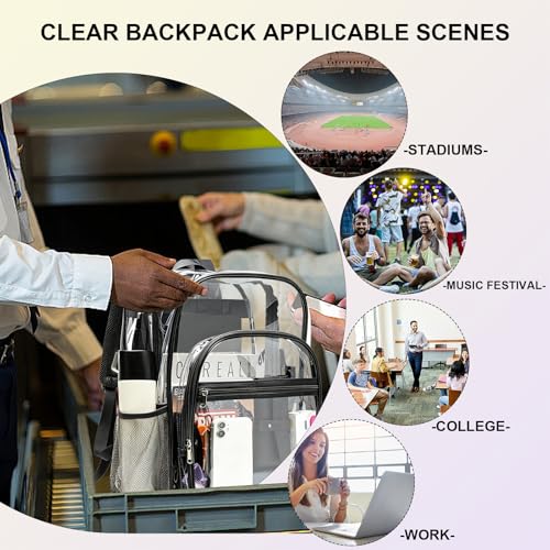 gdbis Clear Backpacks for School - 17 Inch Extra Large Transparent Heavy Duty Clear Bookbag for Boys & Girls See Through PVC School Backpack with 2 Front Pockets for Work, College, Concert, Black