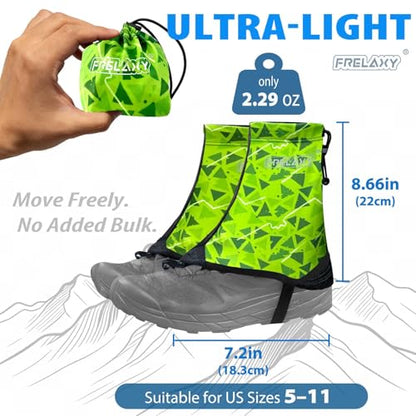 Frelaxy Ultralight Trail Gaiters for Hiking & Running – Breathable, Wear-Resistant Low Shoe Gaiters, Protect Feet from Rocks, Mud, Dust & Debris - color: Neon Green