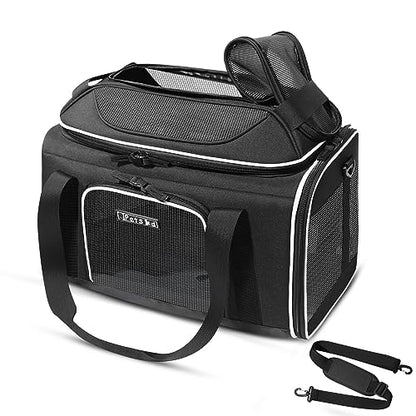 Petskd Top-Expandable Pet Carrier 18x11x11 Inches Delta American United Airline Approved, Soft-Sided Carrier for Small Cats and Dogs with Locking Safety Zippers and Anti-Scratch Mesh(Black) - color: Black, size: 18.0"L x 11.0"W x 11.0"H