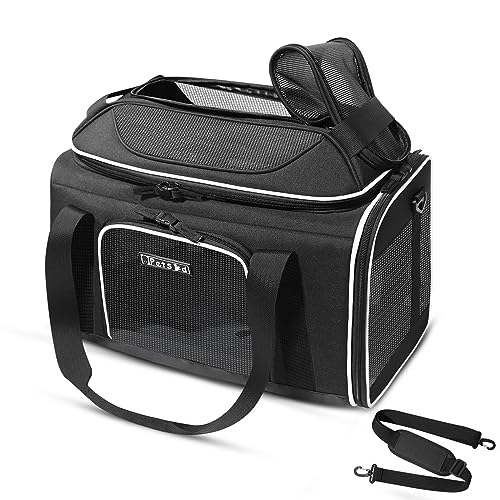 Petskd Top-Expandable Pet Carrier 18x11x11 Inches Delta American United Airline Approved, Soft-Sided Carrier for Small Cats and Dogs with Locking Safety Zippers and Anti-Scratch Mesh(Black) - color: Black, size: 18.0"L x 11.0"W x 11.0"H