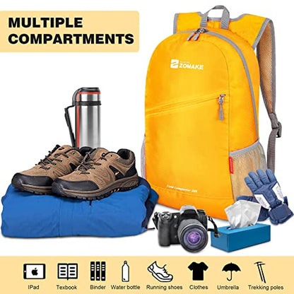 ZOMAKE Lightweight Packable Backpack 20L,Foldable Backpacks Small Daypack for Hiking Water Resistant Day Bag for Travel(Yellow) - color: Yellow