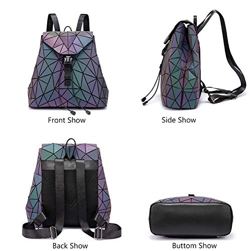 LOVEVOOK Geometric Luminous Purses and Handbags for Women Holographic Reflective Crossbody Bag Wallet - color: Backpack