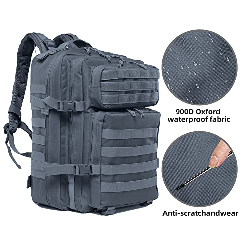 45L Military Tactical Backpack Hiking Backpacks Tactical Gear Camo Back Pack Army Molle Bag Rucksack Fitness Daypack - color: Grey