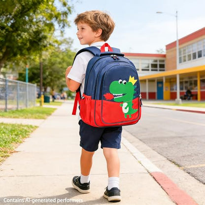 15 inch Primary School Kindergarten Schoolbag Leisure Cool Cute Cartoon Travel Backpack For Boys Girls Ages 6-10 Use - color: Dinosaur Red-2, size: Large