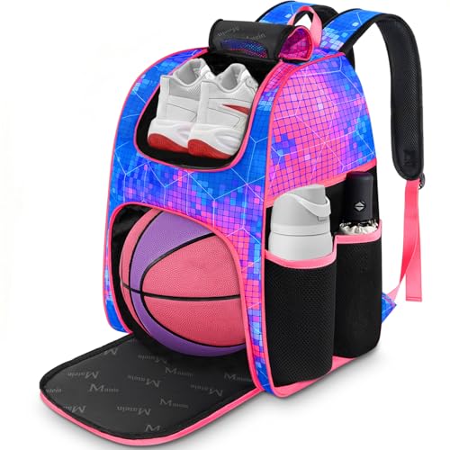 MATEIN Basketball Bag, Sturdy Soccer Bag with Ball Holder & Shoe Compartment, Large Basketball Backpack for Training Equipment, Water Resistant Sports Ball Backpack Fits Volleyball Football, Colorful - color: Pink - Large