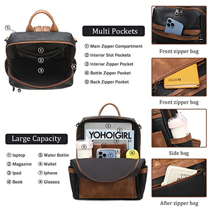 AGLOD Leather Backpack Purse for Women Designer Ladies Shoulder Bag Fashion Faux Work Travel Handbags - color: Kcus22001-black-brown