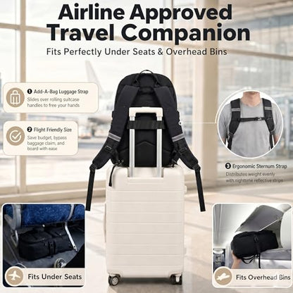 LOVEVOOK Laptop Backpack, 15.6" Carry On Airline Approved, Personal Item Bag Meets FAA Size, Trolley Sleeve Slides Over Suitcase, Waterproof Daypack for Travel College with Mini Pouch - color: Black, size: 15.6 Inch