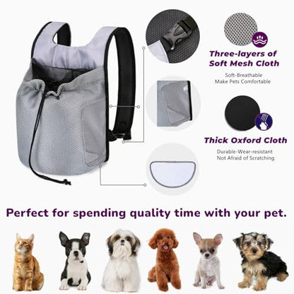 Dog Front Carrier Backpack,Ventilated Mesh Puppy Back Pack with Safety Belt,Adjustable Breathable Pet Carrier for Small Dogs Cats,Lightweight Doggy Backpack for Hiking Cycling Outdoor - color: Gray