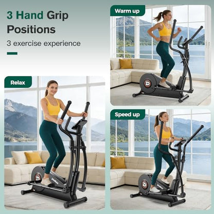 pooboo Elliptical Machine, Elliptical Exercise Machine with 16-Level Resistance&Quiet Magnetic Driving System, Elliptical Machine for Home with LCD Monitor - color: 15.5IN-Stride Black
