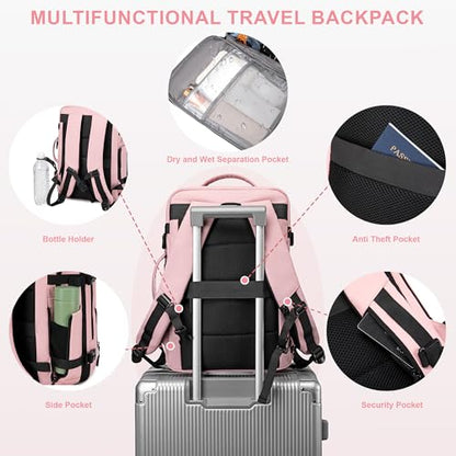 BAGOK Carry On Travel Backpack, Expandable Extra Large Airline Approved,Lightweight Daypack for Men and Women（Pink） - color: B-pink, size: Medium