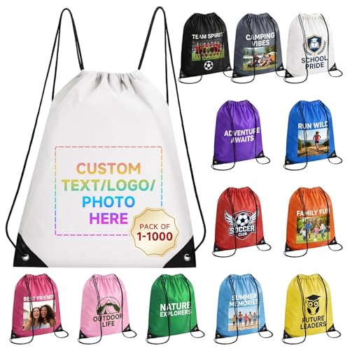 Custom Drawstring Bags With Logo, 2 Pcs Personalized Drawstring Backpacks Bulk String Bag for Travelling, Gym and for Everyday Use - color: White