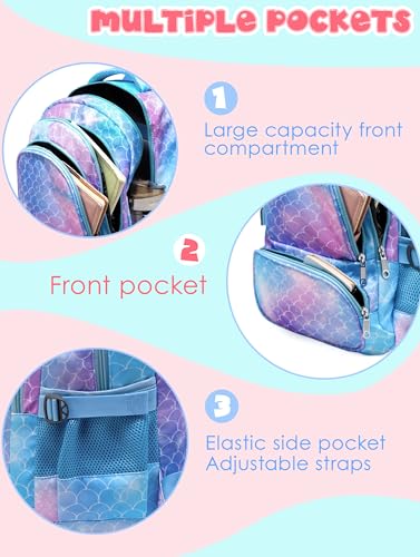 BLUEFAIRY Kids Backpacks for Girls 17 Inch Elementary Primary Middle School Bookbags with Laptop Compartment Back to School Bags for Childs Age 6-8 Mochilas Escolares para Niños Niñas Mermaid - color: Sky Blue
