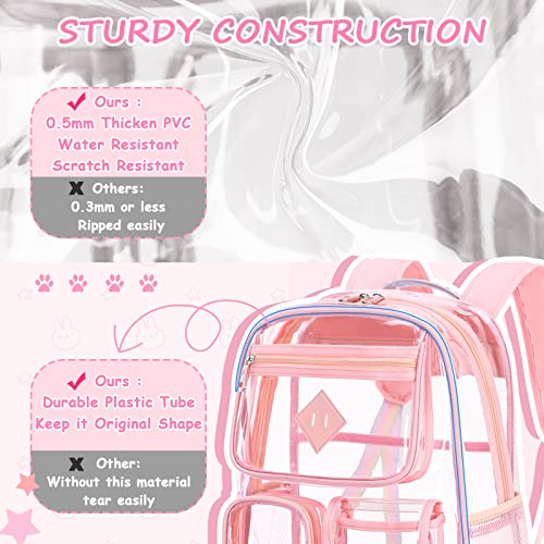 PIG PIG GIRL Clear Backpack for School,Heavy Duty PVC Transparent Bookbag for Girls Stadium Approved See Through Backpack - color: 3-pink