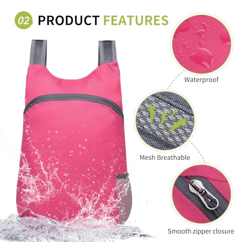 20L Ultra Hiking-Daypack Lightweight Foldable Travel Packable Backpack for Camping Cycling Outdoor,rose Red - color: Rose Red