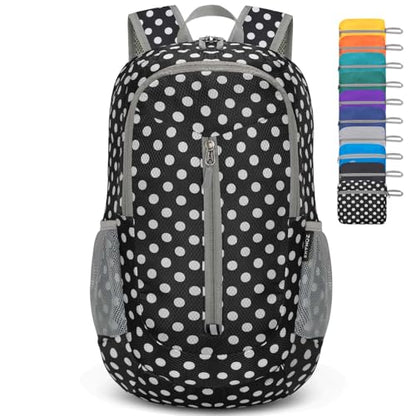 ZOMAKE Ultra Lightweight Packable Backpack 25L, Foldable Hiking Backpacks Water Resistant Small Folding Daypack for Travel(Black, White Polka Dot) - color: Black, White Polka Dot