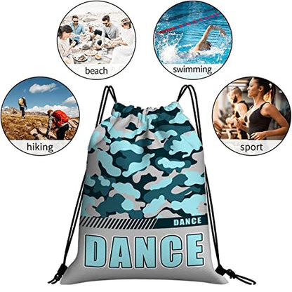 Drawstring Backpack Waterproof Gym Drawstring Bags Sports String Bag Camo Sackpack-Aqua Dance Drawstring Bag - color: Dance Drawstring Bags-camo Aqua