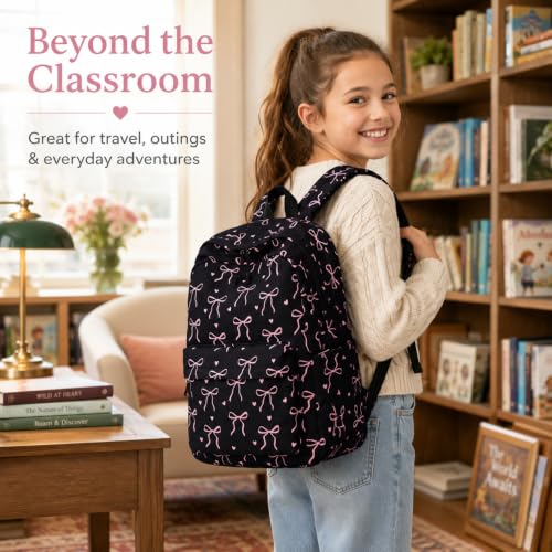 LEDAOU Girls Backpack, Kids School Bookbag, Backpack for Kids and Teens - color: Black Bow Tie
