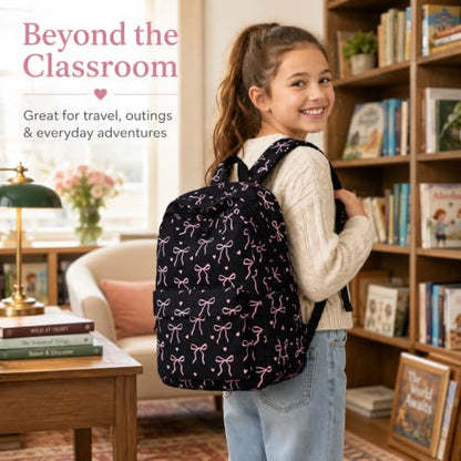 LEDAOU Girls Backpack, Kids School Bookbag, Backpack for Kids and Teens - color: Black Bow Tie