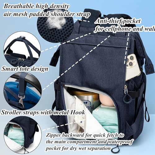 Diaper Bag Backpack for Dad and Mom with USB Charging Port Stroller Straps and Insulated Pocket,army military Travel Nappy Backpack for Daddy/Mommy (Navy) - color: Navy