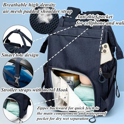 Diaper Bag Backpack for Dad and Mom with USB Charging Port Stroller Straps and Insulated Pocket,army military Travel Nappy Backpack for Daddy/Mommy (Navy) - color: Navy