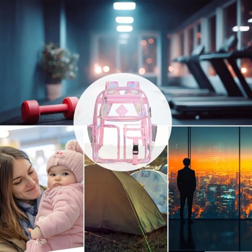 Clear Backpack-Heavy Duty PVC clear backpack for Stadium/Travel/Work,Dual Zippered Compartments&Mesh Side Pockets (pink) - color: Pink