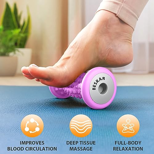 BESKAR Foot Massager Roller for Plantar Fasciitis Relief, Portable Feet Roller to Deep Tissue Muscle Massage, Foot Arch and Heel Pain, Reflexology Tool - color: Purple