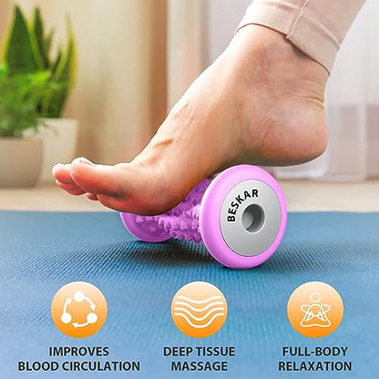 BESKAR Foot Massager Roller for Plantar Fasciitis Relief, Portable Feet Roller to Deep Tissue Muscle Massage, Foot Arch and Heel Pain, Reflexology Tool - color: Purple
