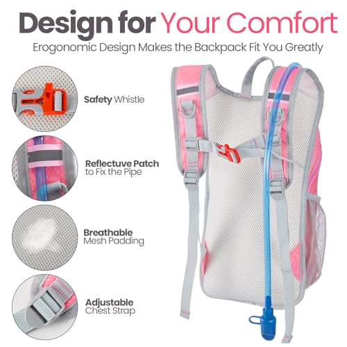 Shinylin 2 Pcs Kids Hydration Backpack with 1.5L Water Bladder Lightweight Kids Hiking Backpack Water Rucksack for Boys Girls Climbing Running - color: Black,Pink, style: Classic