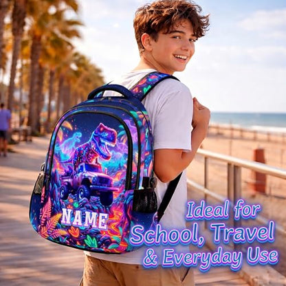 Boys Backpack Personalized Dinosaur Backpacks for Kids Boys School, Custom Large Bookbag for Elementary Middle Students Back to School - color: Red