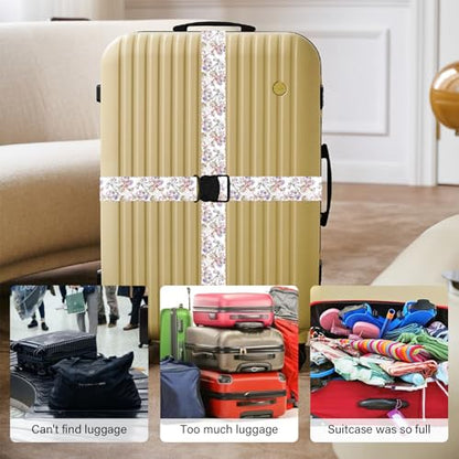 Luggage Straps for Suitcases, Travel Adjustable Belt with Quick Release Buckle, Heavy Duty Nylon Bag Packing Strap, Unique Bright Identifiers Business Travel Accessories (2 Pack) - Purple Flowers - color: Light Purple
