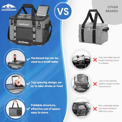INSMEER Soft Cooler Bag with Hard Shell & 2 Cup Holders, Portable 40L/70 Cans Collapsible Cooler Bags Insulated with Leakproof for Travel, ice chests and Cooler Lunch Box for Beach Camping Picnic - color: Grey