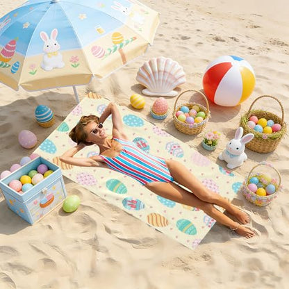 Easter Eggs Beach Towel, Cute Easter Gift Quick Dry Sand Free Absorbent Bath Towel, Microfiber Lightweight Towel Pool Travel Camping Gym Swim 30x60 Inch/ 77X153cm - color: Easter Eggs