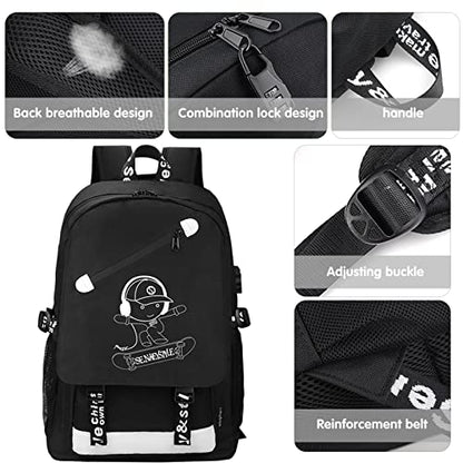 MCWTH School Backpacks for Teen Boys, Luminous School Bag Bookbags for Kids (Skateboard Boy) - color: Skateboard Boy