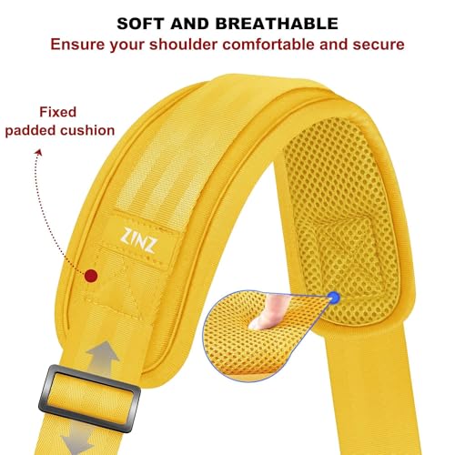ZINZ 74" Shoulder Strap with Fixed Pad and Dual Balanced Buckles，Yellow - color: Yellow