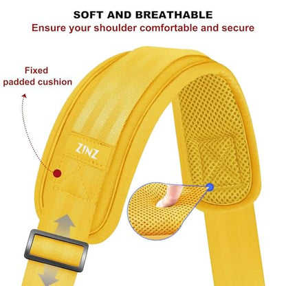 ZINZ 74" Shoulder Strap with Fixed Pad and Dual Balanced Buckles，Yellow - color: Yellow
