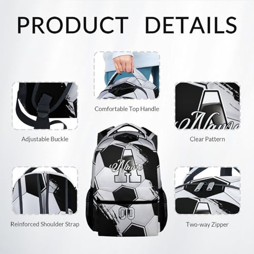Mercuryelf Kids Backpack Set for Boys - Custom Kids Monogram Soccer Backpacks with Lunch Box for Player/School/Primary - color: Black