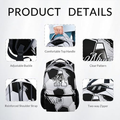 Mercuryelf Kids Backpack Set for Boys - Custom Kids Monogram Soccer Backpacks with Lunch Box for Player/School/Primary - color: Black
