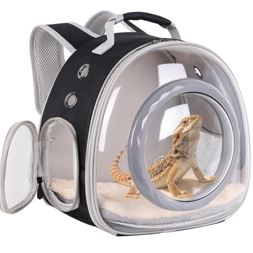 WEVONIGU Small Animal Backpack Carrier with Clear Bubble Dome Window Large Space & Breathable Travel Cage with Soft Mat Airline Approved - color: Black, size: Backpack