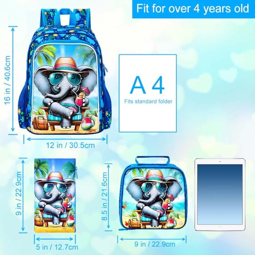 16" Backpack for Boys, 3Pcs Elephant Kids Bookbag with Lunch Box, School Backpacks Set for Elementary Preschool Kindergarten(Blue) - color: Elephant Blue